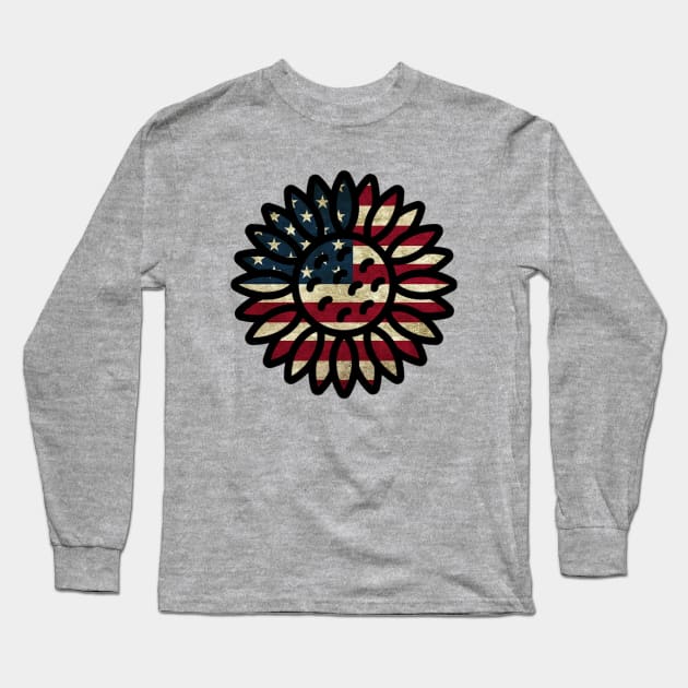 American Flag Sunflower Long Sleeve T-Shirt by KayBee Gift Shop